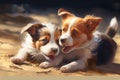 pair of playful pups, romping and rolling in the sun