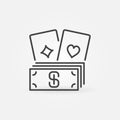 Pair of Playing Cards with Cash or Money vector outline icon Royalty Free Stock Photo