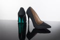 pair of pointed woman shoes with black soles blue high heels Royalty Free Stock Photo