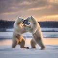 A pair of polar bears sharing a joyful New Years Eve dance on an ice-covered pond4