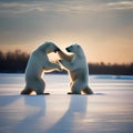 A pair of polar bears sharing a joyful New Years Eve dance on an ice-covered pond2