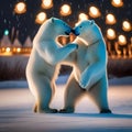 A pair of polar bears sharing a joyful New Years Eve dance on an ice-covered pond1