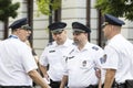 A pair of police patrols in the streets of Budapest.