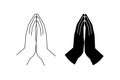 Pair of praying hands in outline and silhouette. Vector Illustration. EPS 10. Royalty Free Stock Photo