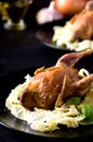 Pair quail fowl baked salad basil lemon