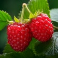 Pair of raspberry with leaf