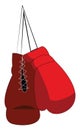 Pair of red boxing gloves is hanging from the wall vector color drawing or illustration Royalty Free Stock Photo