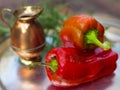 A pair of red capsicum annuum (bell peppers). Royalty Free Stock Photo