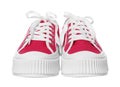 Pair of red classic old school sneakers on white background Royalty Free Stock Photo