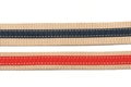 A pair of red and dark blue canvas material fabric belt straps white backdrop Royalty Free Stock Photo