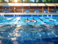 A pair of red goggles floats serenely in a clear blue swimming pool Royalty Free Stock Photo