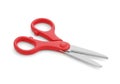 Bright red handled scissors with shiny silver blades isolated on a clean white background Royalty Free Stock Photo