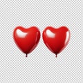 A Pair of Red heart balloons isolated on transparent background Royalty Free Stock Photo