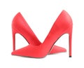 Pair of red high-heeled shoes isolated on white Royalty Free Stock Photo