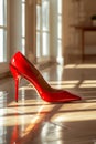 A pair of red high heels sitting on a tiled floor. Generative AI Royalty Free Stock Photo