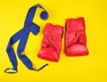 pair of red leather boxing gloves and blue textile bandage Royalty Free Stock Photo