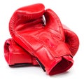 Pair of red leather boxing gloves isolated on white Royalty Free Stock Photo