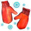 Pair of red mittens with snowflake. Isolate on Royalty Free Stock Photo