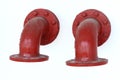 A pair of red painted flange pipe elbow fitting Royalty Free Stock Photo