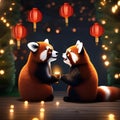 A pair of red pandas gazing at a sky full of lanterns in an enchanting New Years Eve setting4