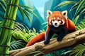 A pair of red pandas playfully frolicking among the branches of a bamboo forest Royalty Free Stock Photo