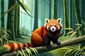 A pair of red pandas playfully frolicking among the branches of a bamboo forest Royalty Free Stock Photo