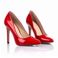 Pair of Red Patent Leather Stiletto Heels Isolated on White Background Royalty Free Stock Photo