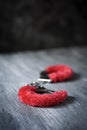 red fluffy handcuffs Royalty Free Stock Photo