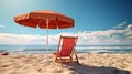 Pair of red sun loungers and a beach umbrella on a deserted beach perfect vacation concept Royalty Free Stock Photo