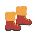 A pair of red winter boots, UGG boots, felt boots, boots with yellow edges. Winter and autumn shoes. Royalty Free Stock Photo