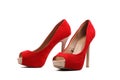 Pair of red women`s high heel shoes isolated on white background Royalty Free Stock Photo