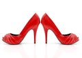 Pair of red women stiletto heel shoes isolated on white background