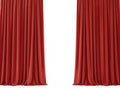 Luxurious Red Curtains Opening on White Background with Copy Space Royalty Free Stock Photo