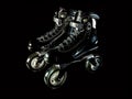 A pair of roller skates on a black background