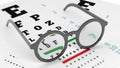 Pair of round-lens eyeglasses set on eyesight test