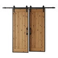 Rustic Wooden Barn Doors with Black Metal Sliding Hardware on White Background Royalty Free Stock Photo