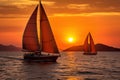 Pair sail boat sunset. Generate Ai Royalty Free Stock Photo