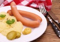 Pair of sausage with mashed potatoes, mustard Royalty Free Stock Photo