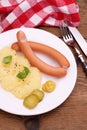 Pair of sausage with mashed potatoes, mustard Royalty Free Stock Photo