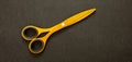 Pair of scissors gold on black background, top view