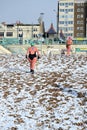 Winter swimmers on Brighton Beach in February 2018