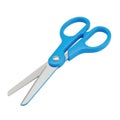 A pair of sharp craft scissors featuring bright blue plastic handles set against a clean white background isolated on white Royalty Free Stock Photo