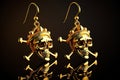 Pair of shiny pure gold pirate earrings. Generative AI.