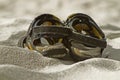 Pair of shoes found on beach Royalty Free Stock Photo