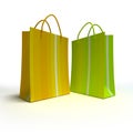 Pair of shopping bags in green and yellow