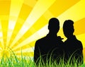 Pair silhouette against sunny rays background Royalty Free Stock Photo