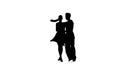 Pair silhouette professional dancing rumba on white background. Slow motion