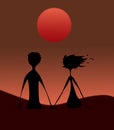 Pair silhouette on sunset Royalty Free Stock Photo