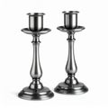Pair of Silver Candlesticks on White Background Studio Shot Royalty Free Stock Photo