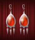 Vintage Silver Earrings with Red Gemstone Vector Royalty Free Stock Photo